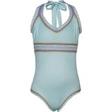 Rainbow Embroidered Waist One-Piece, Blue
