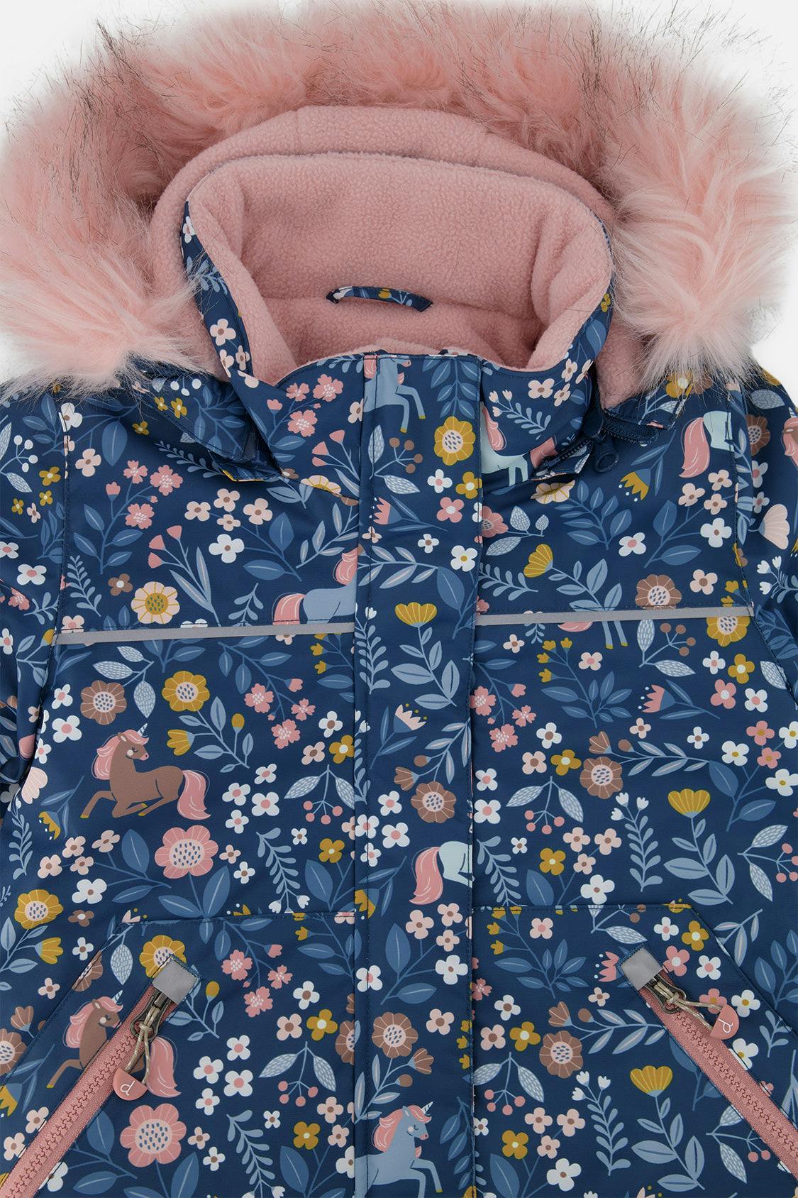 Two Piece Discover Snowsuit Blue And Pink Unicorn Print