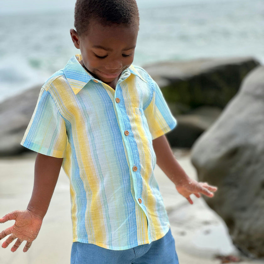 LEMON / BLUE STRIPE  NEWPORT WOVEN SHIRT