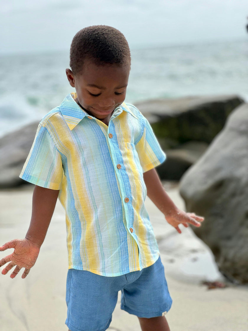 LEMON / BLUE STRIPE  NEWPORT WOVEN SHIRT