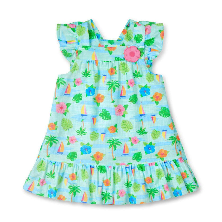 Printed Linen-Look Dress With Flower