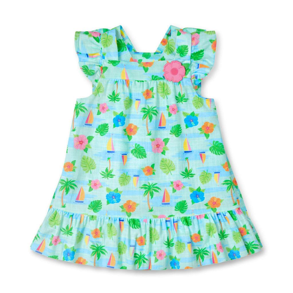 Printed Linen-Look Dress With Flower