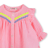 Pink Stripe Ruffle Top & White Leggings Set