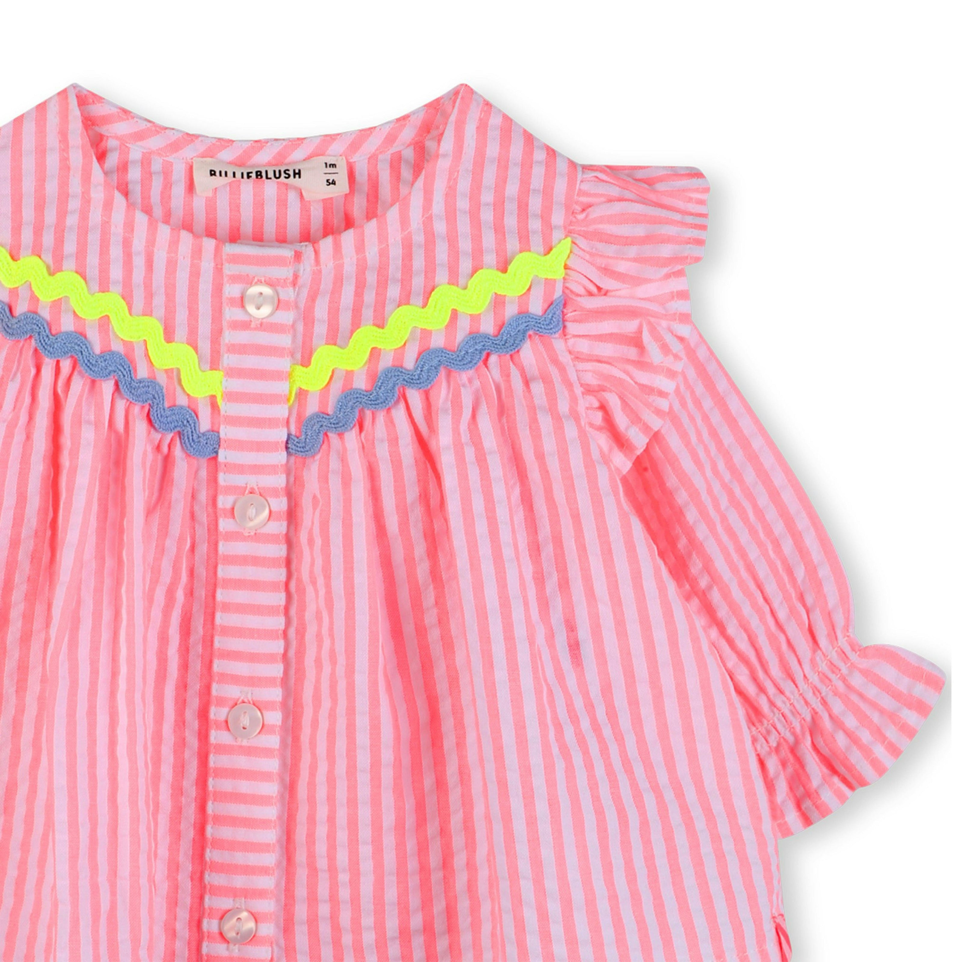 Pink Stripe Ruffle Top & White Leggings Set