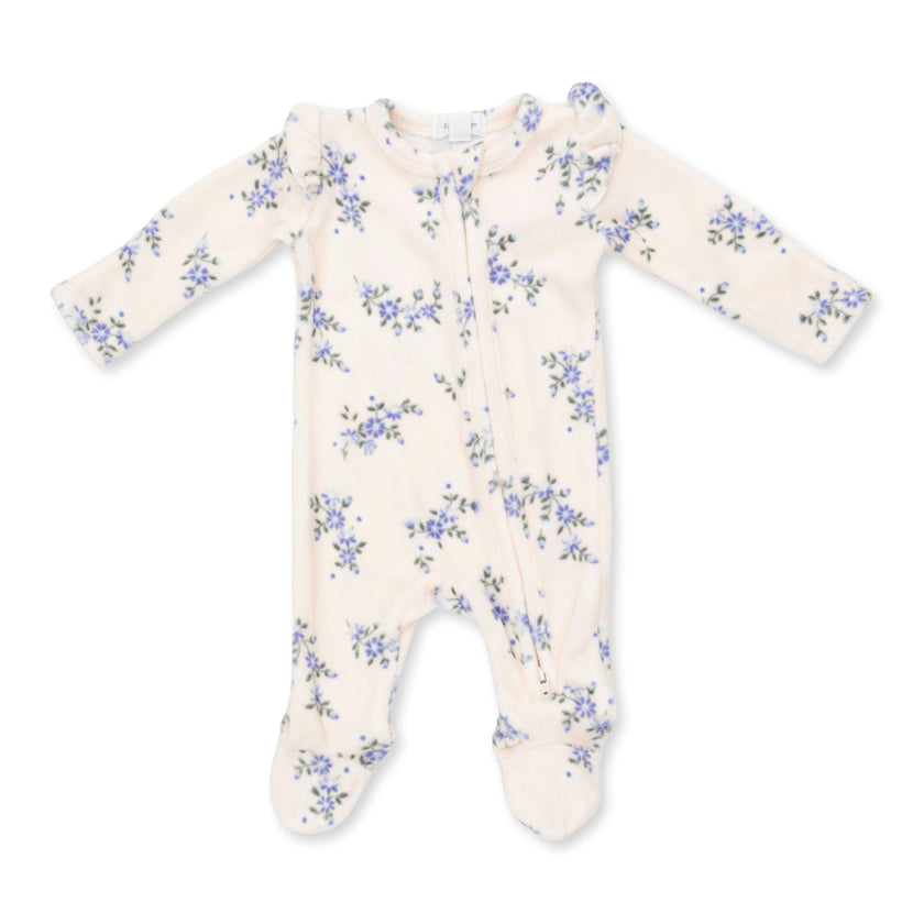 Sweet Hanna Floral Velour - 2 Way Ruffle Sleeve Zipper Footie