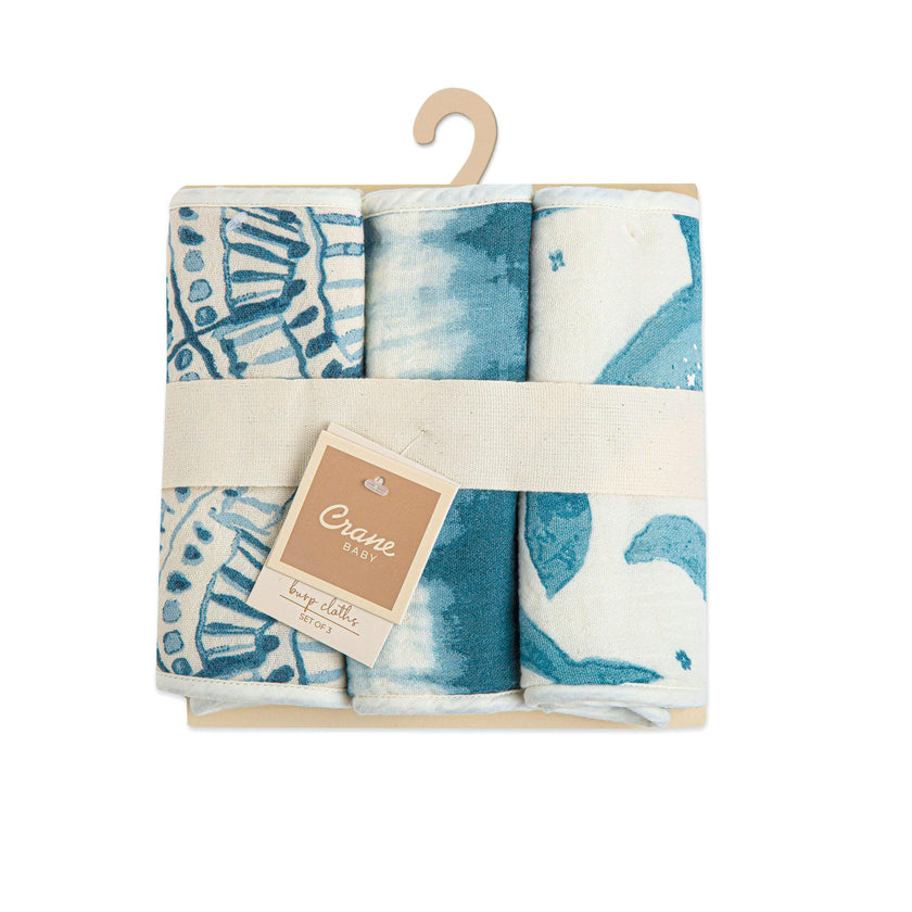 Caspian Whale Cotton Burp Cloth (Set of 3)