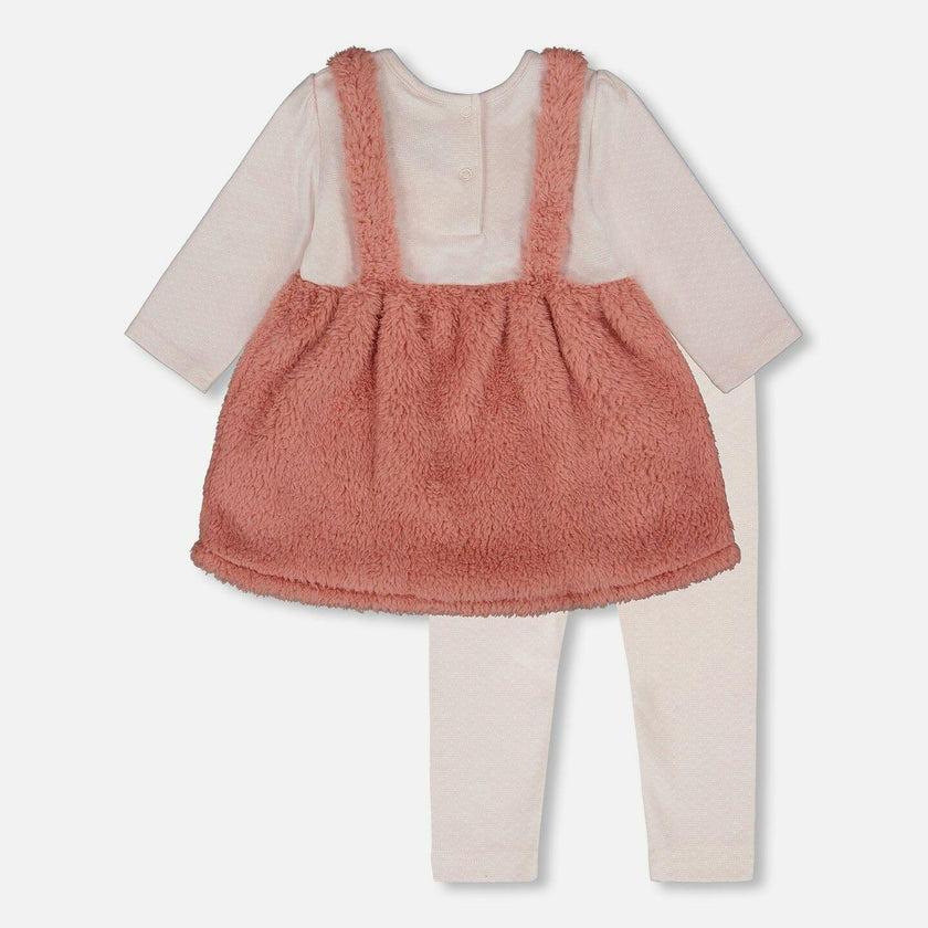 Bi-Material Dress and Leggings Set Old Pink