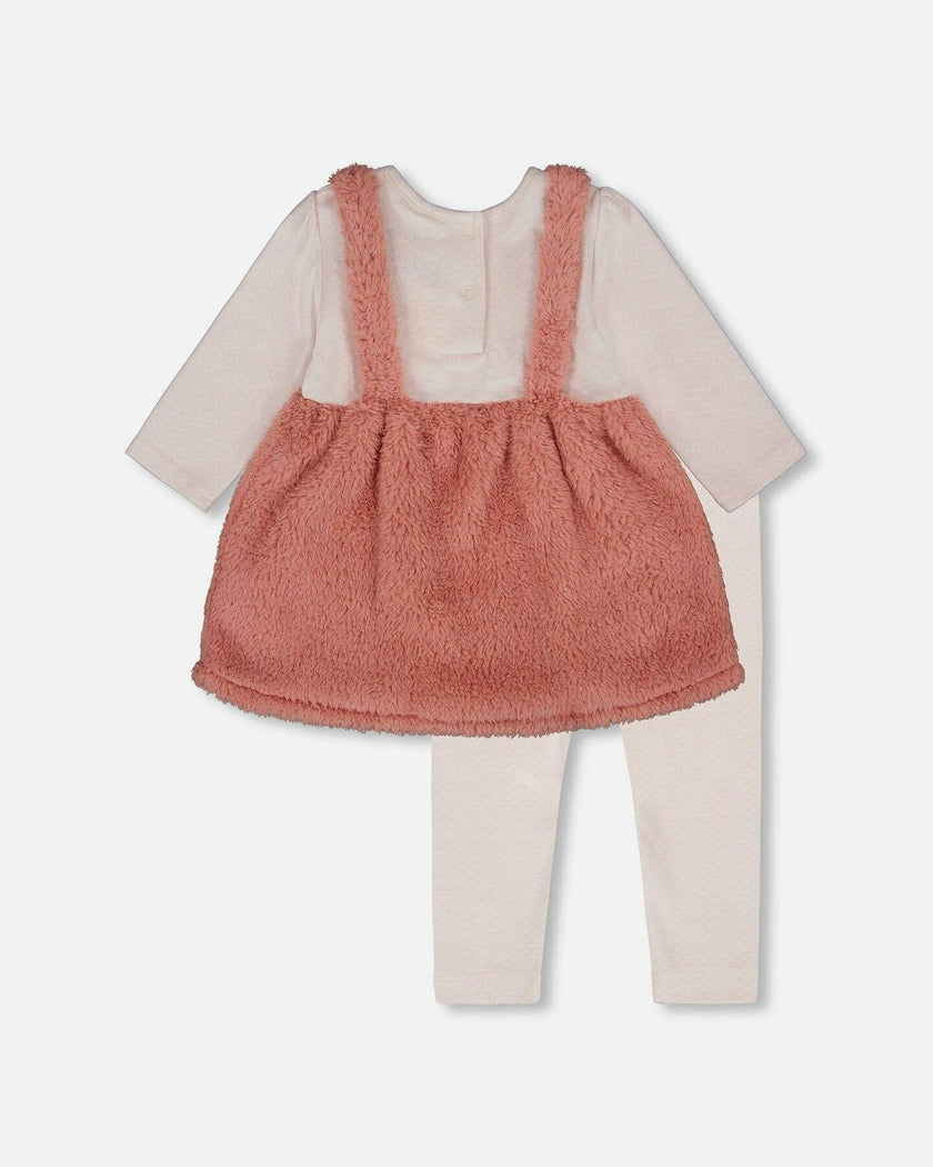 Bi-Material Dress and Leggings Set Old Pink