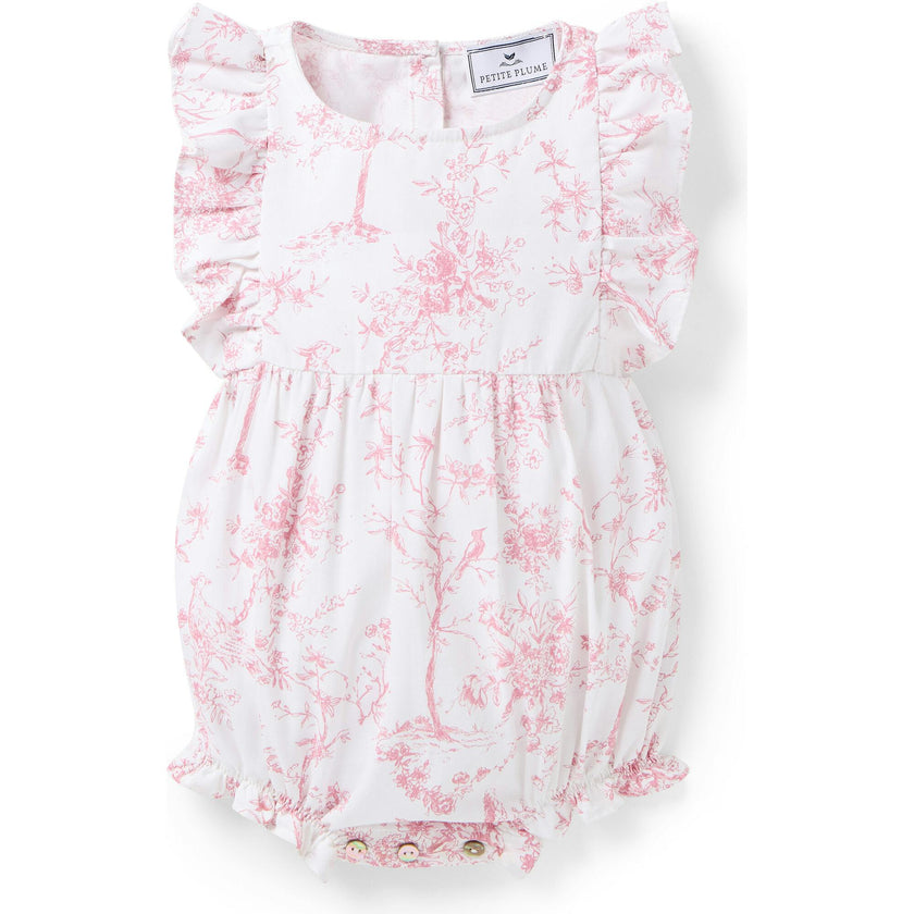 Baby's Twill Ruffled Romper in Pink Timeless Toile
