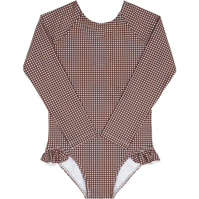 girls cocoa gingham rashguard one piece