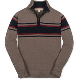 Organic Long Sleeve Half Zip Sweater with Engineered Stripe, Tan