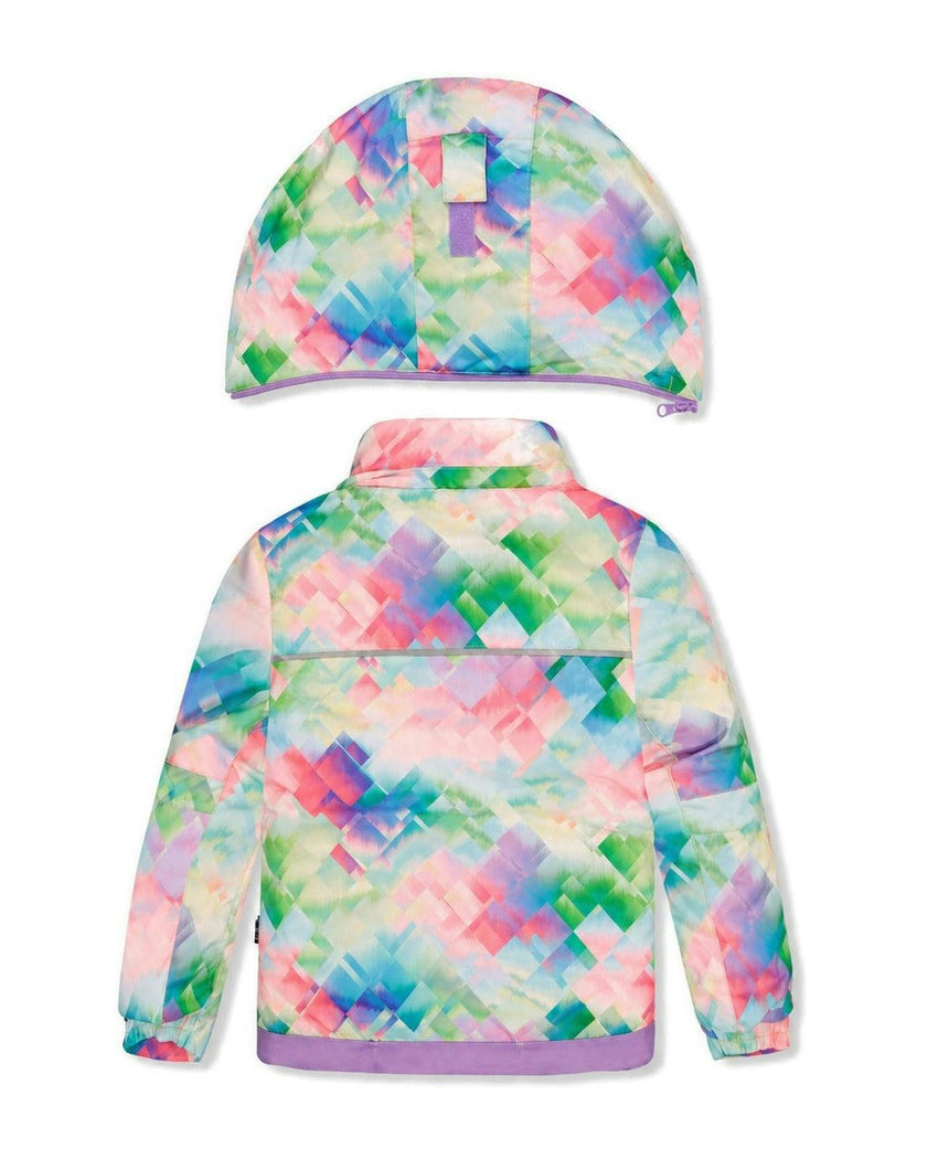 Two Piece Play Snowsuit Multicolored With A Diamond Pattern With Turquoise And Purple Pants