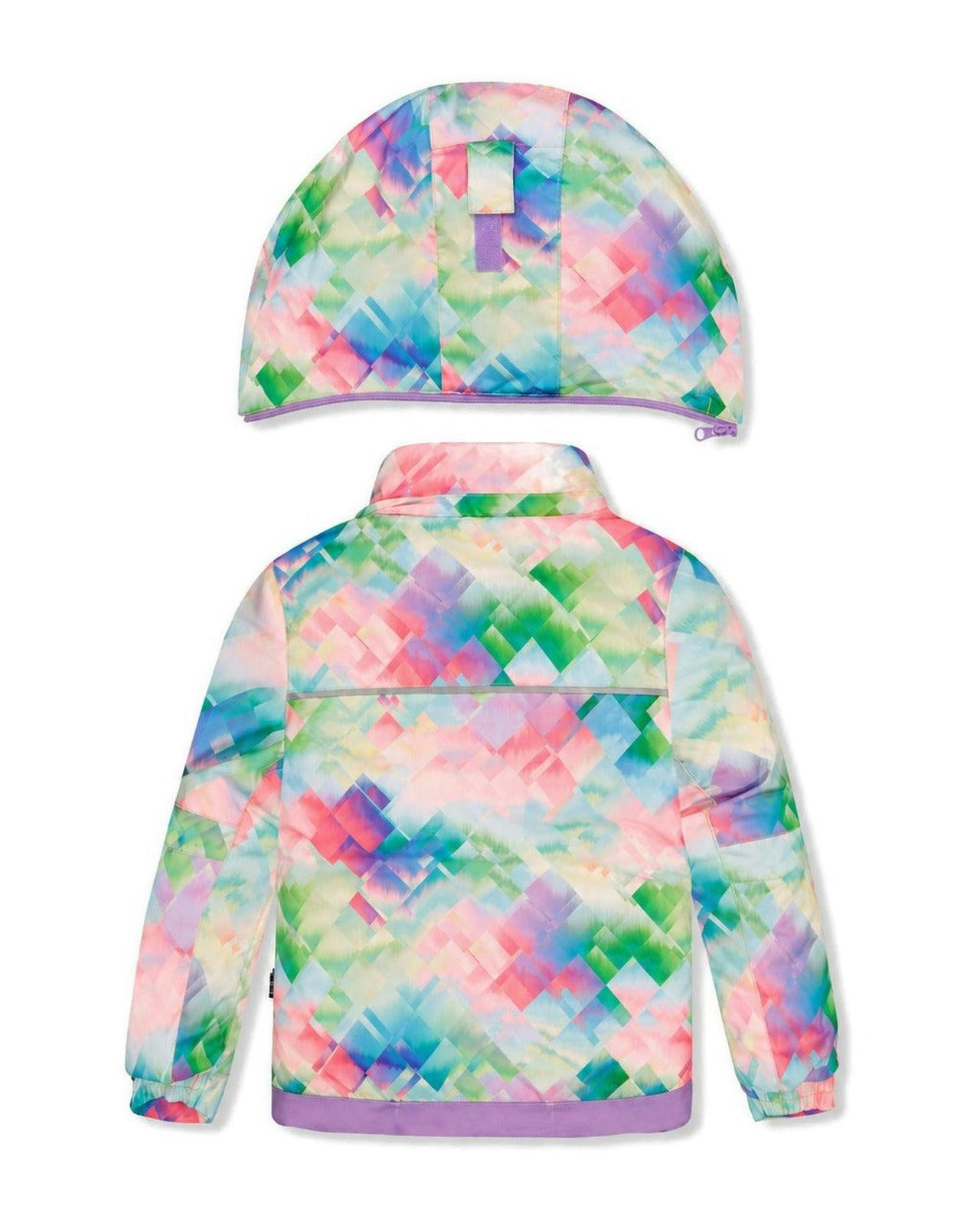 Two Piece Play Snowsuit Multicolored With A Diamond Pattern With Turquoise And Purple Pants