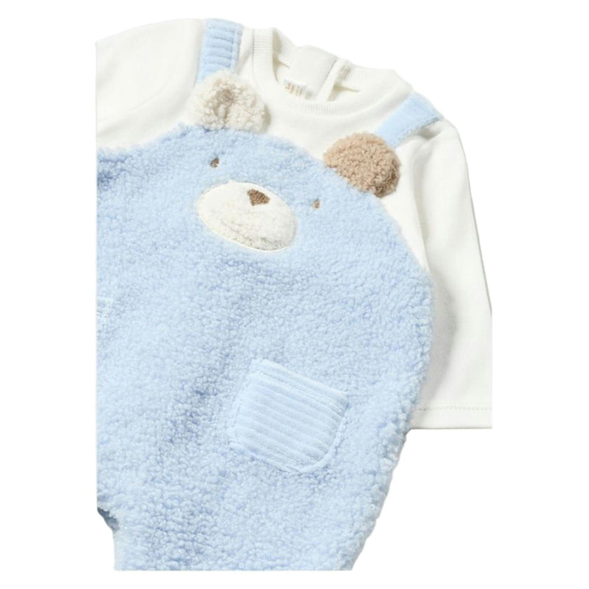 Blue Teddy Applique Overalls Babysuit