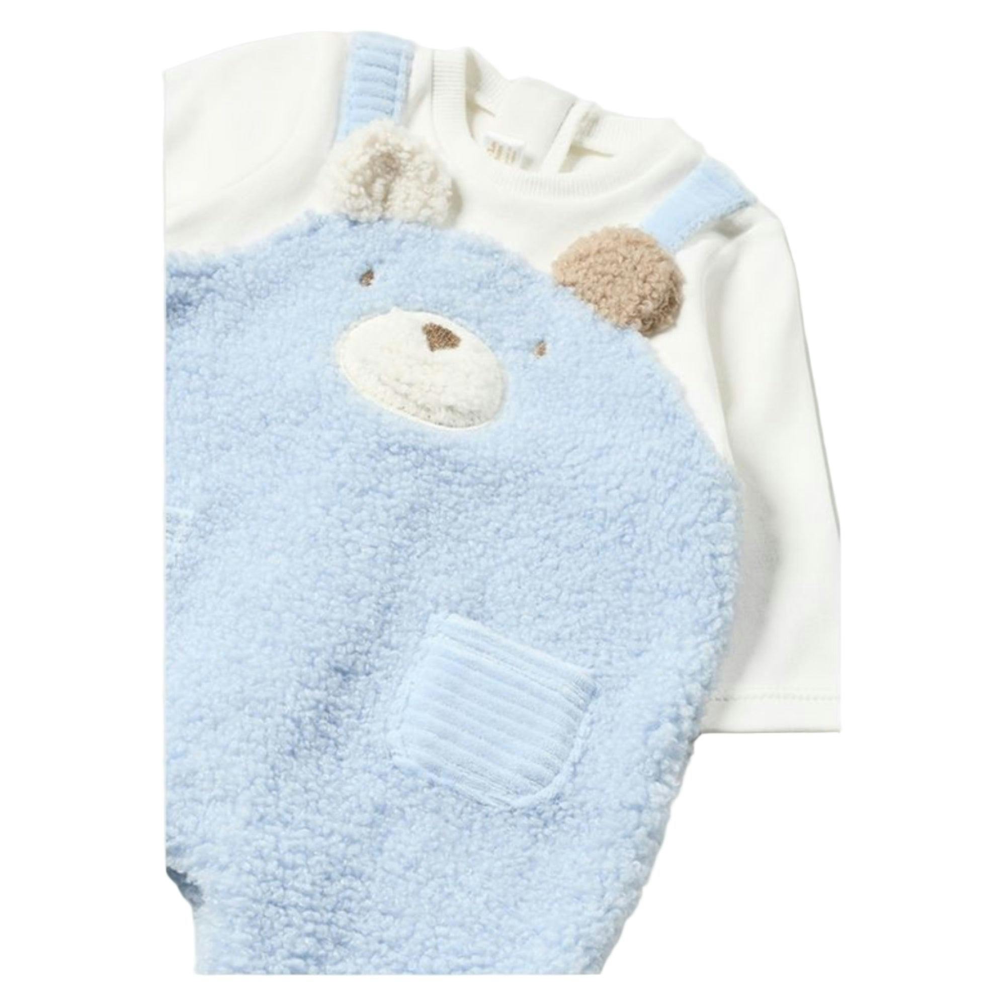 Blue Teddy Applique Overalls Babysuit