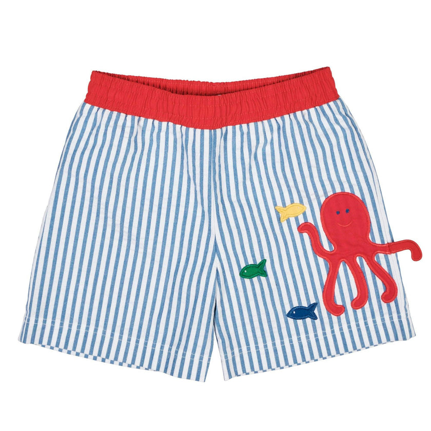 Seersucker Swim Trunk With Octopus