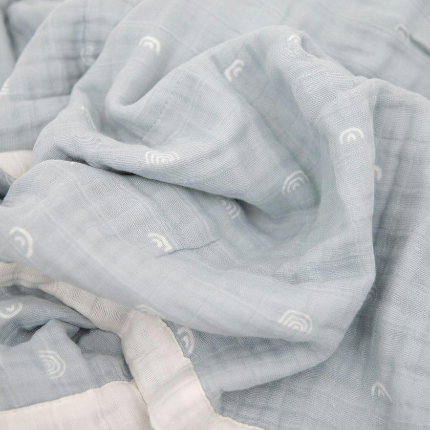 Cotton Muslin Baby Quilt - Blue Rainbow