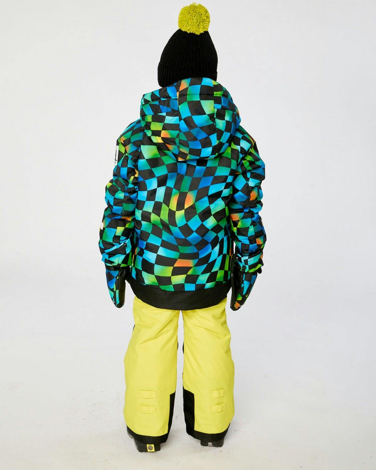 Two Piece Play Snowsuit Green Yellow And Blue Checkerboard With Yellow Pants