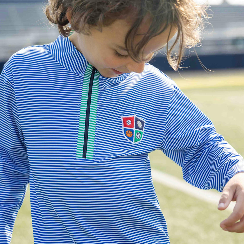 Stripe Performance Knit Half Zip With Sports Crest