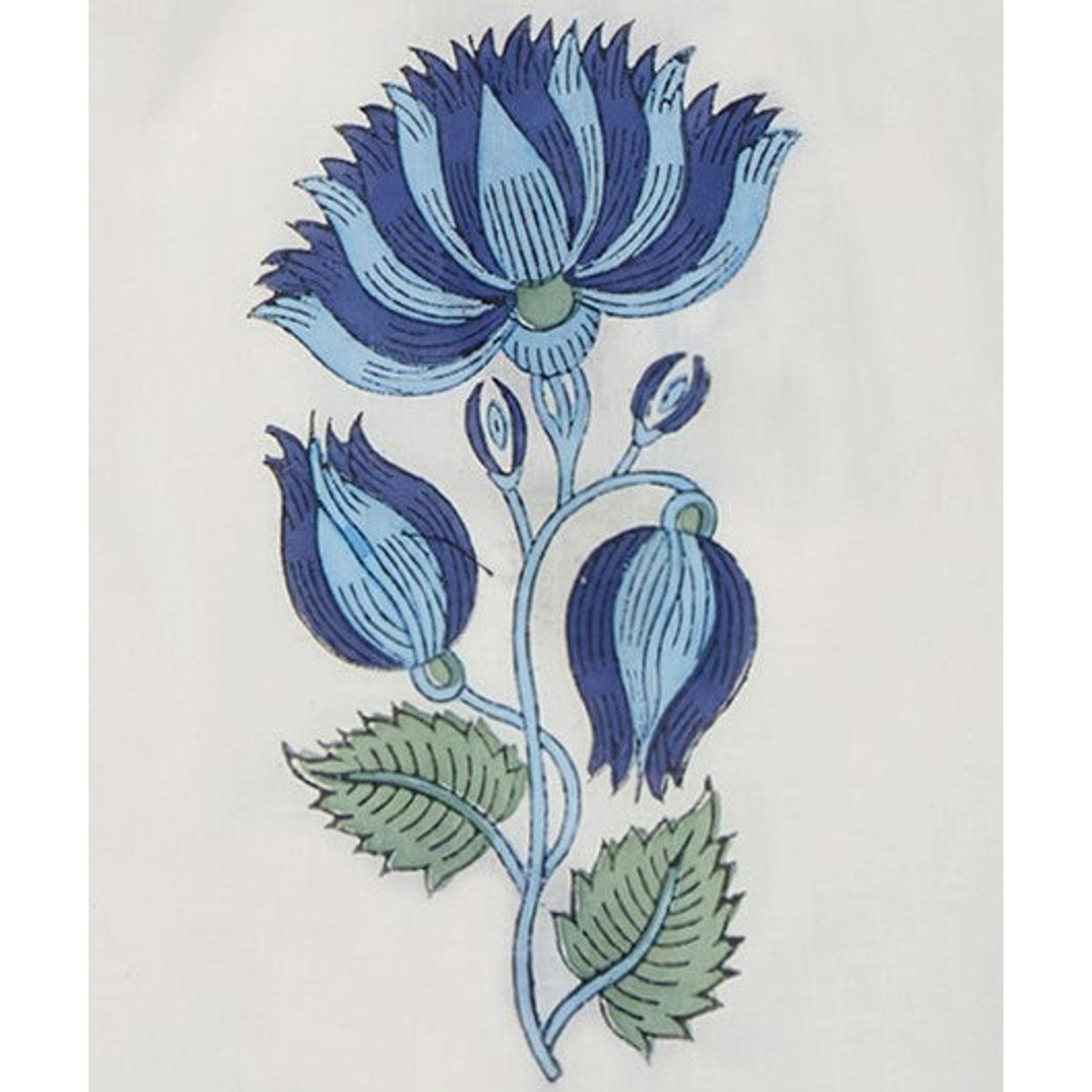 St Barth Womens Kaftan Blue Lotus Block Print, Blue Lotus Block Print