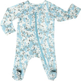 Print Zipped Long Sleeve Footed Onesie