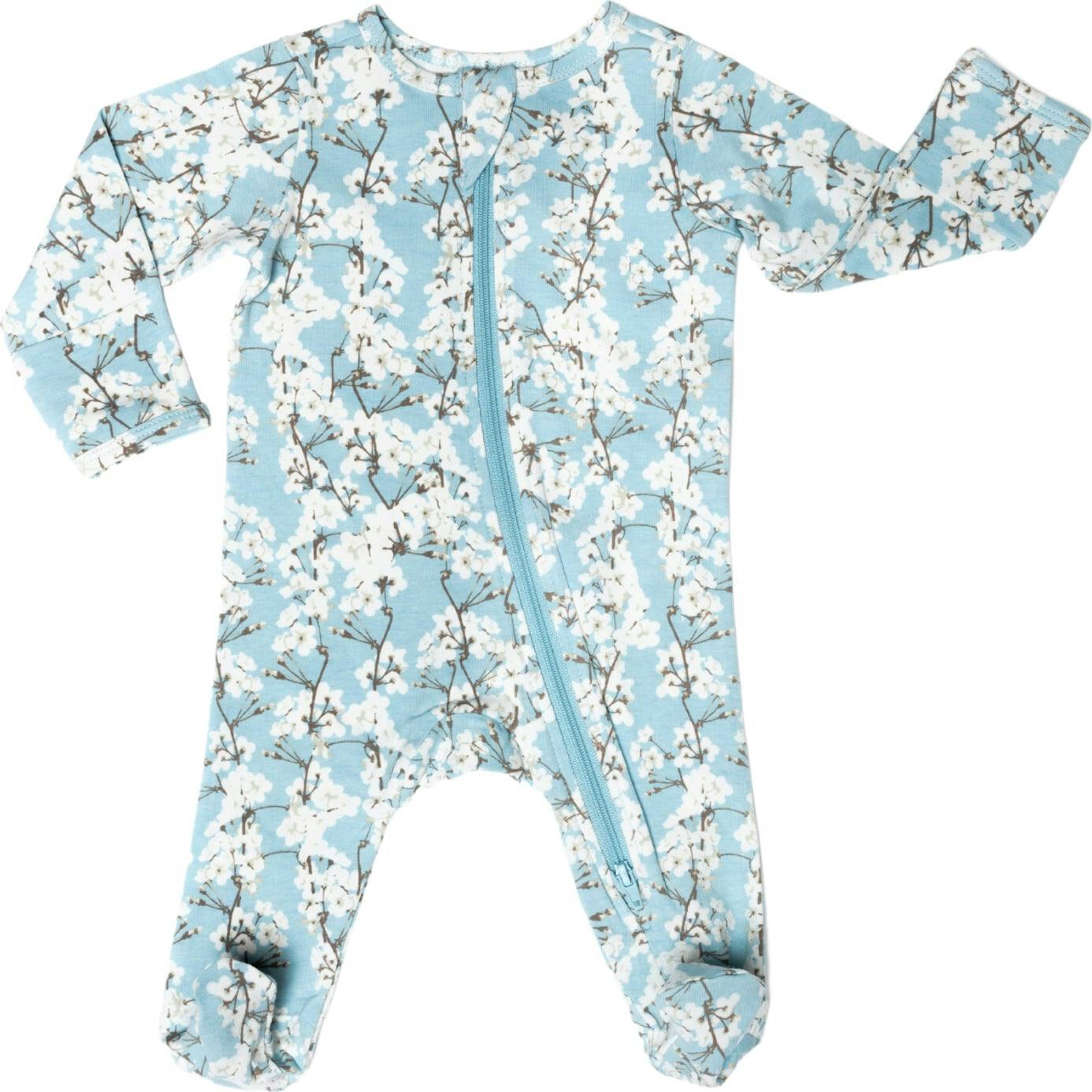 Print Zipped Long Sleeve Footed Onesie