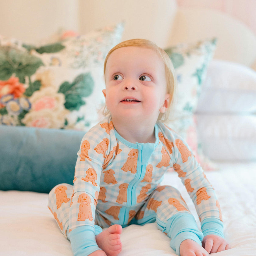 Blue Goldendoodle Bamboo Zipper Romper