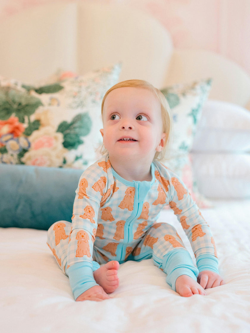 Blue Goldendoodle Bamboo Zipper Romper