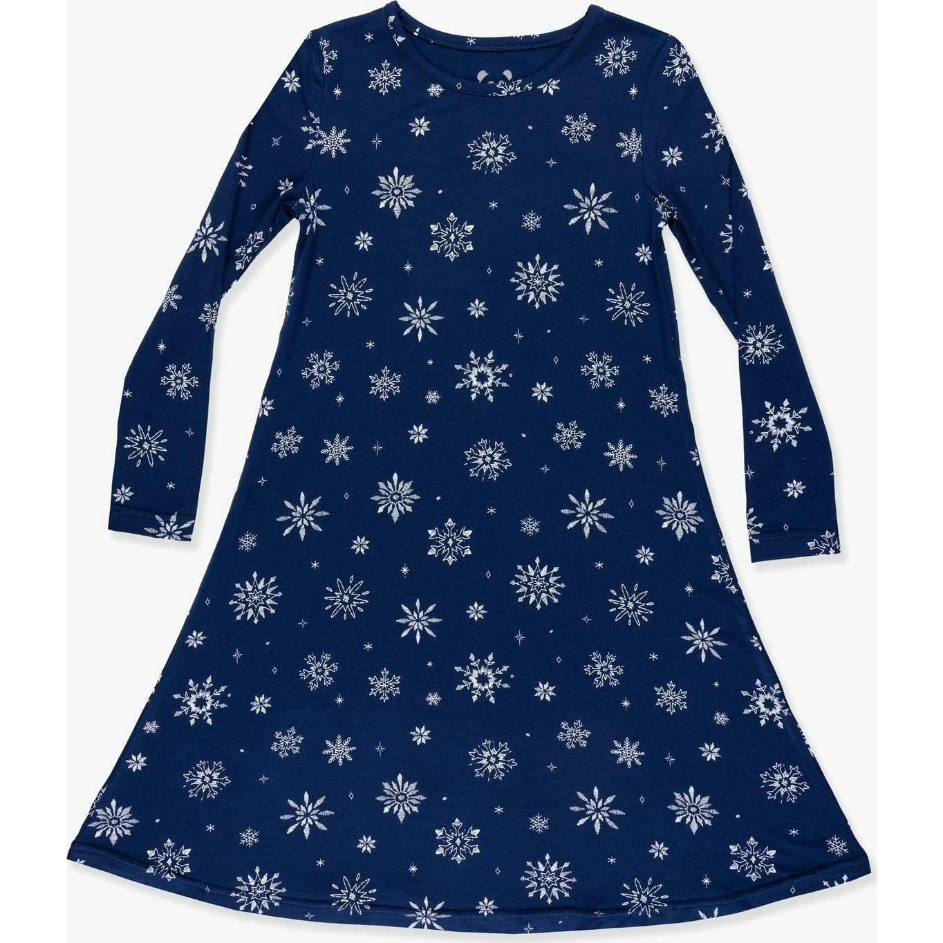 Snowflake Bamboo Girls' Long Sleeve Dress