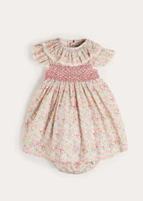 Adelaide Floral Hand Smocked Ruffle Collar Cap Sleeve Dress in Pink (12mths-6yrs)