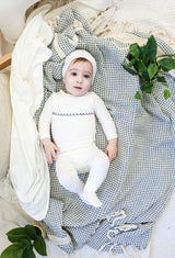 Embroidered Yoke Footie and Beanie Set