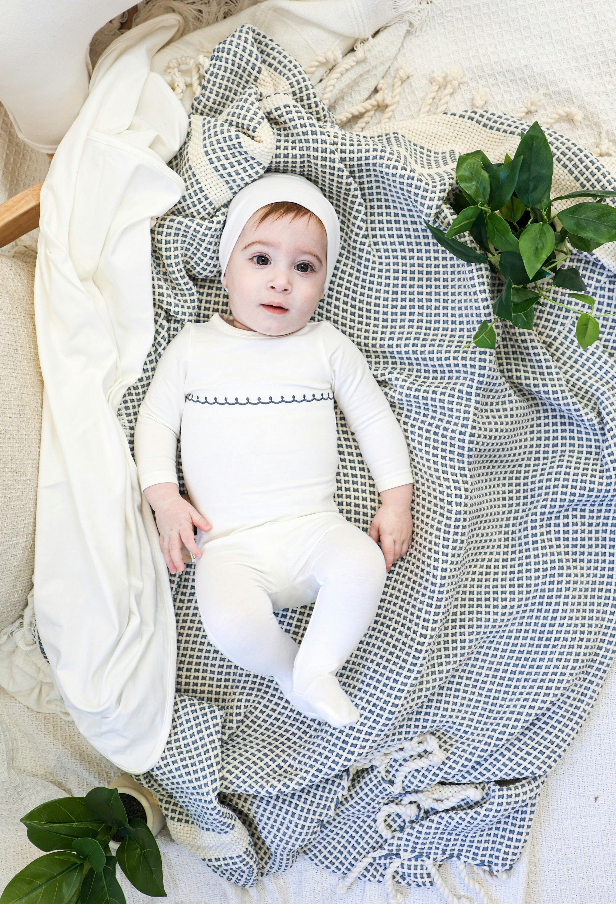 Embroidered Yoke Footie and Beanie Set