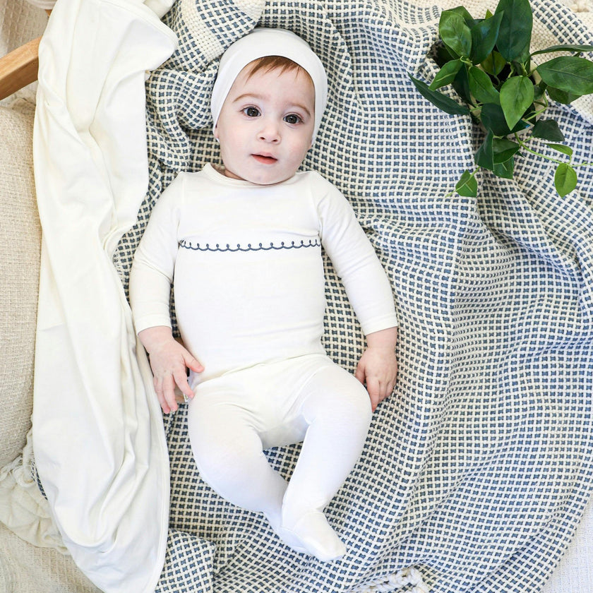 Embroidered Yoke Footie and Beanie Set