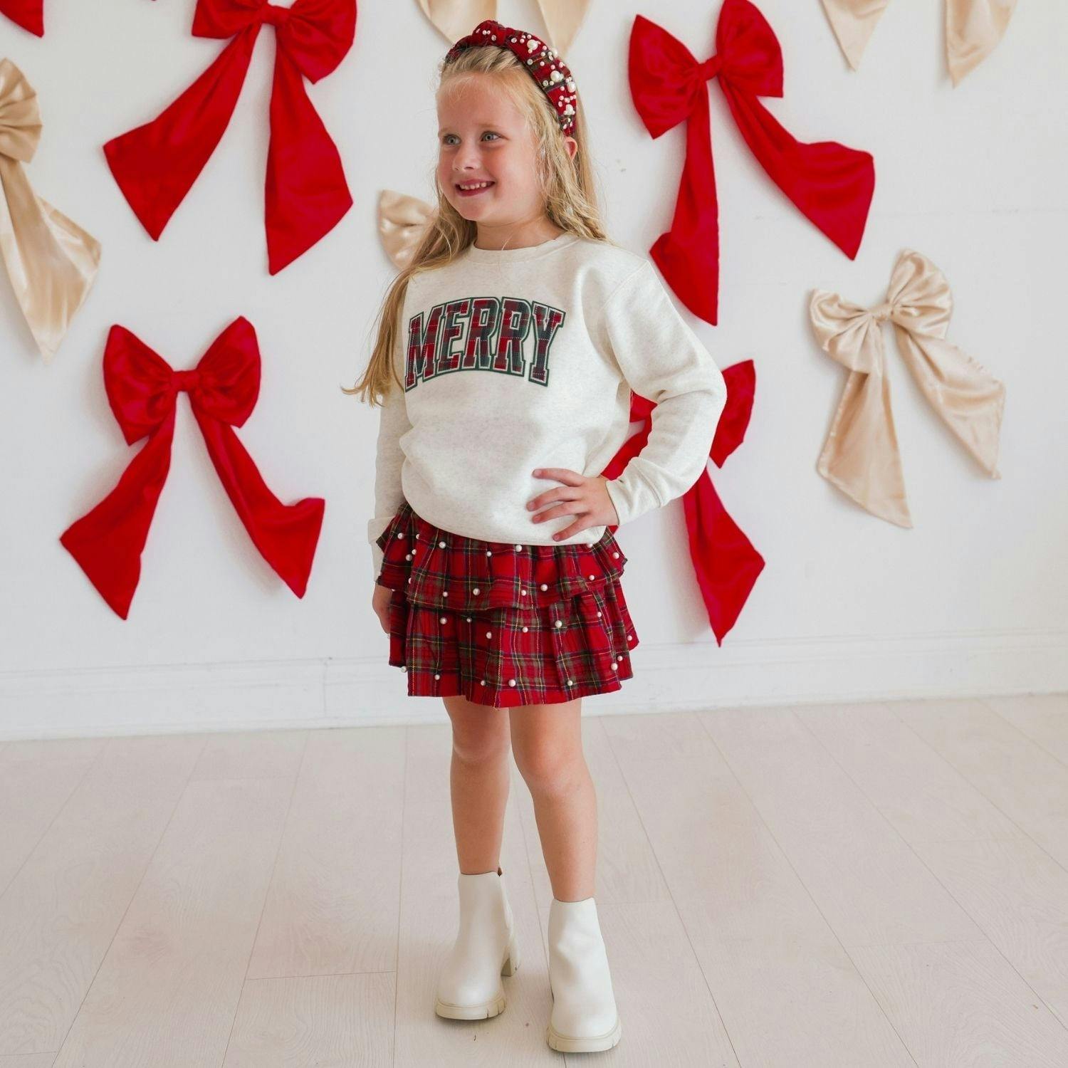 Christmas Tartan Pearl Headband