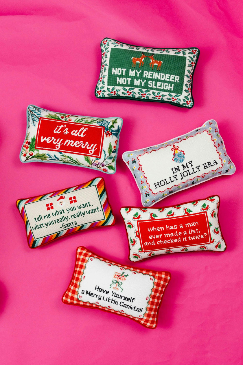 Holly Jolly Era Needlepoint Pillow
