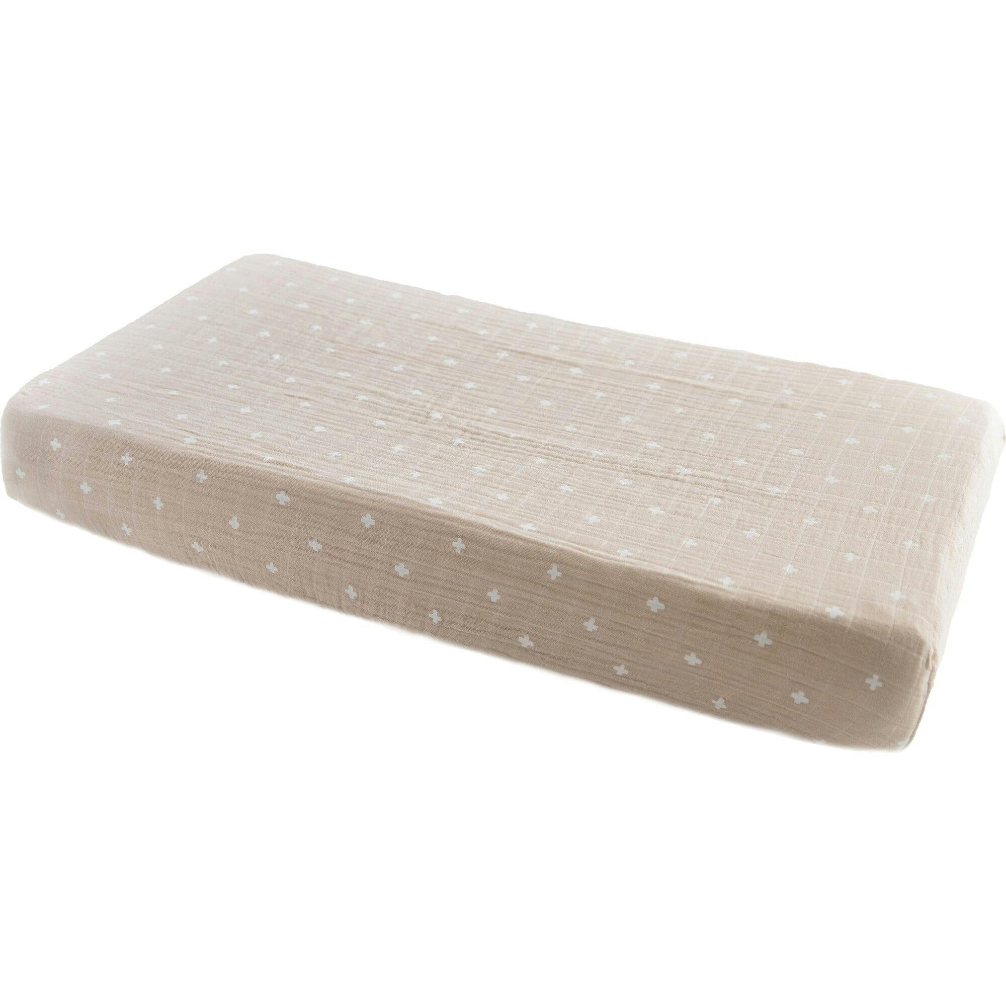 Cotton Muslin Changing Pad Cover - Taupe Cross
