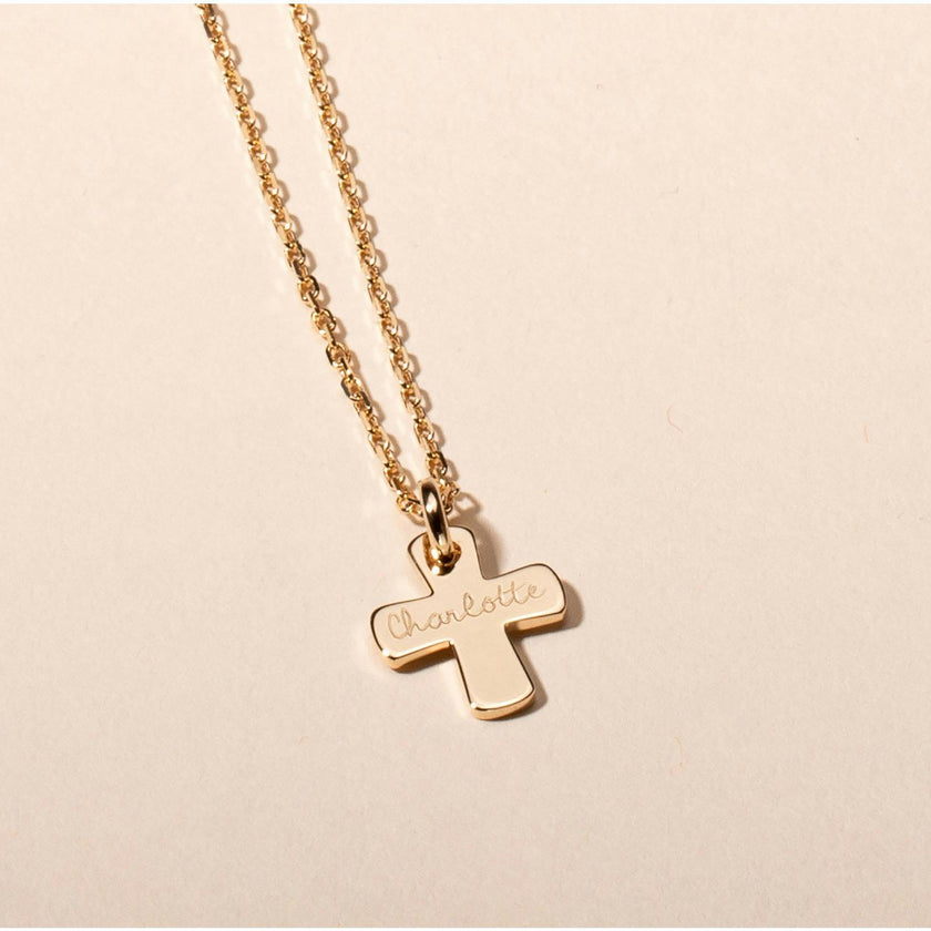 Personalized Cross Necklace, 14k Gold Plated