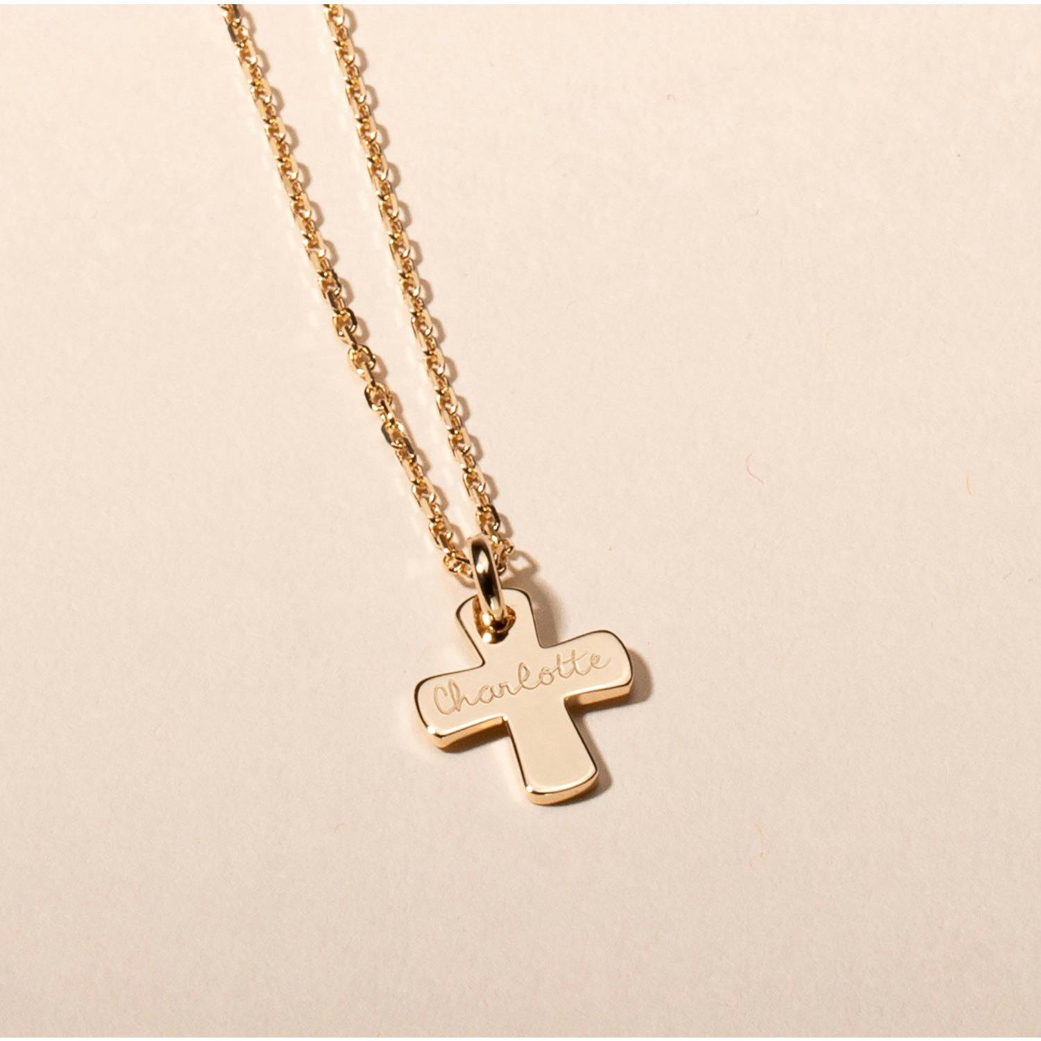 Personalized Cross Necklace, 14k Gold Plated