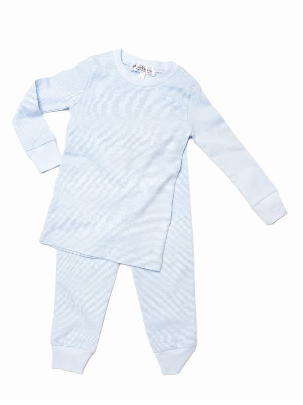 2 Piece Pima Loungewear Set | Lt Blue Mini Stripe