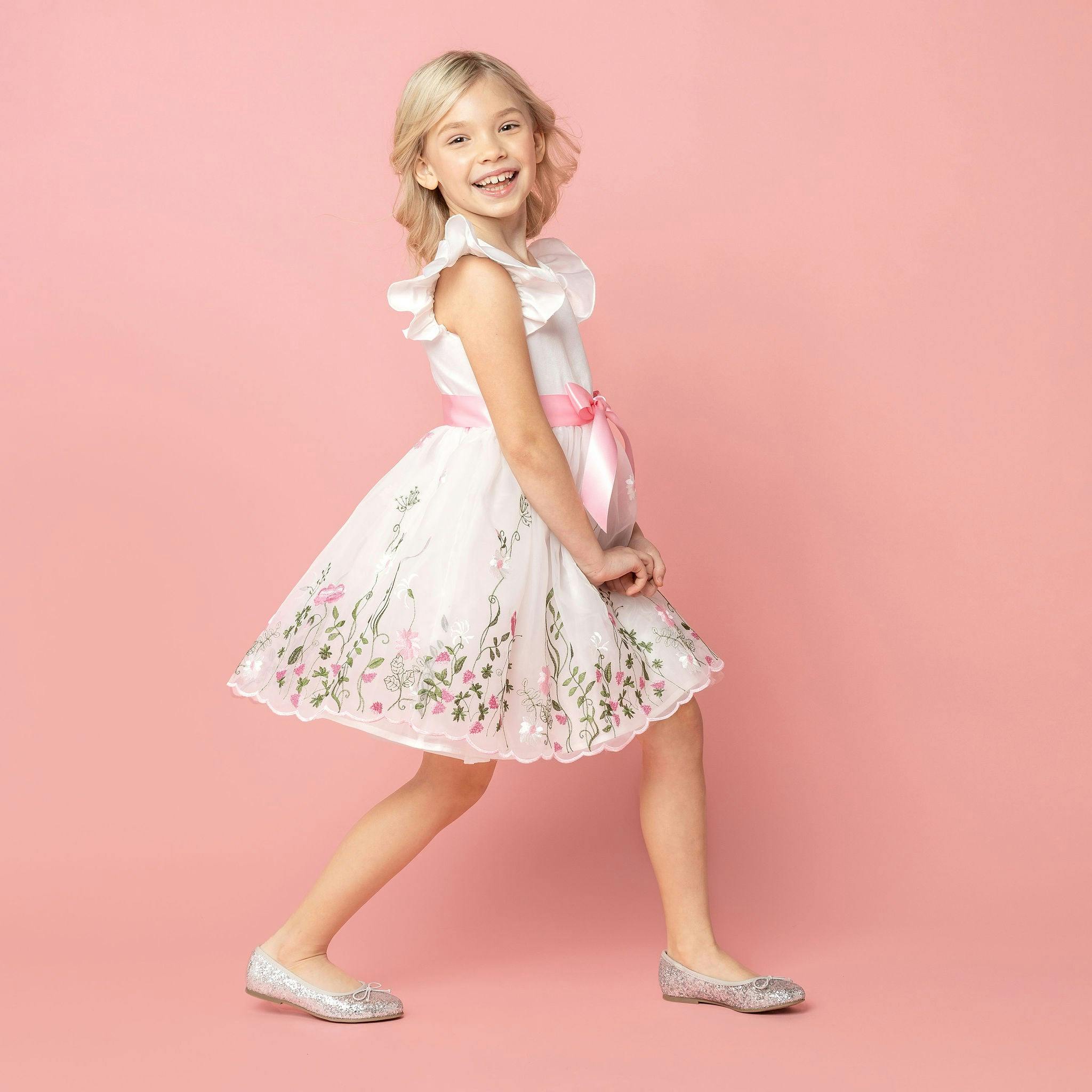 Garden Floral Ruffle Sleeve Party Dress