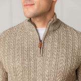 Men's Organic Half Zip Cable Pullover Sweater, Brown