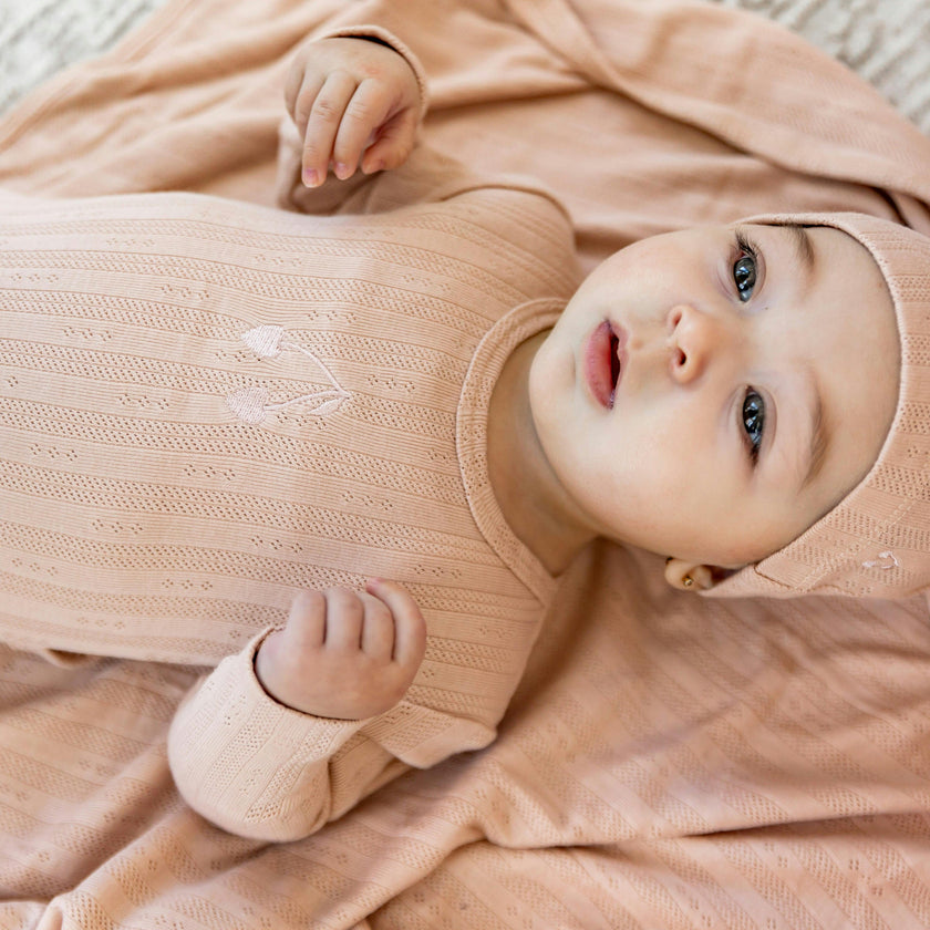 Embroidered Cherry Onesie with Hat Blue Mist
