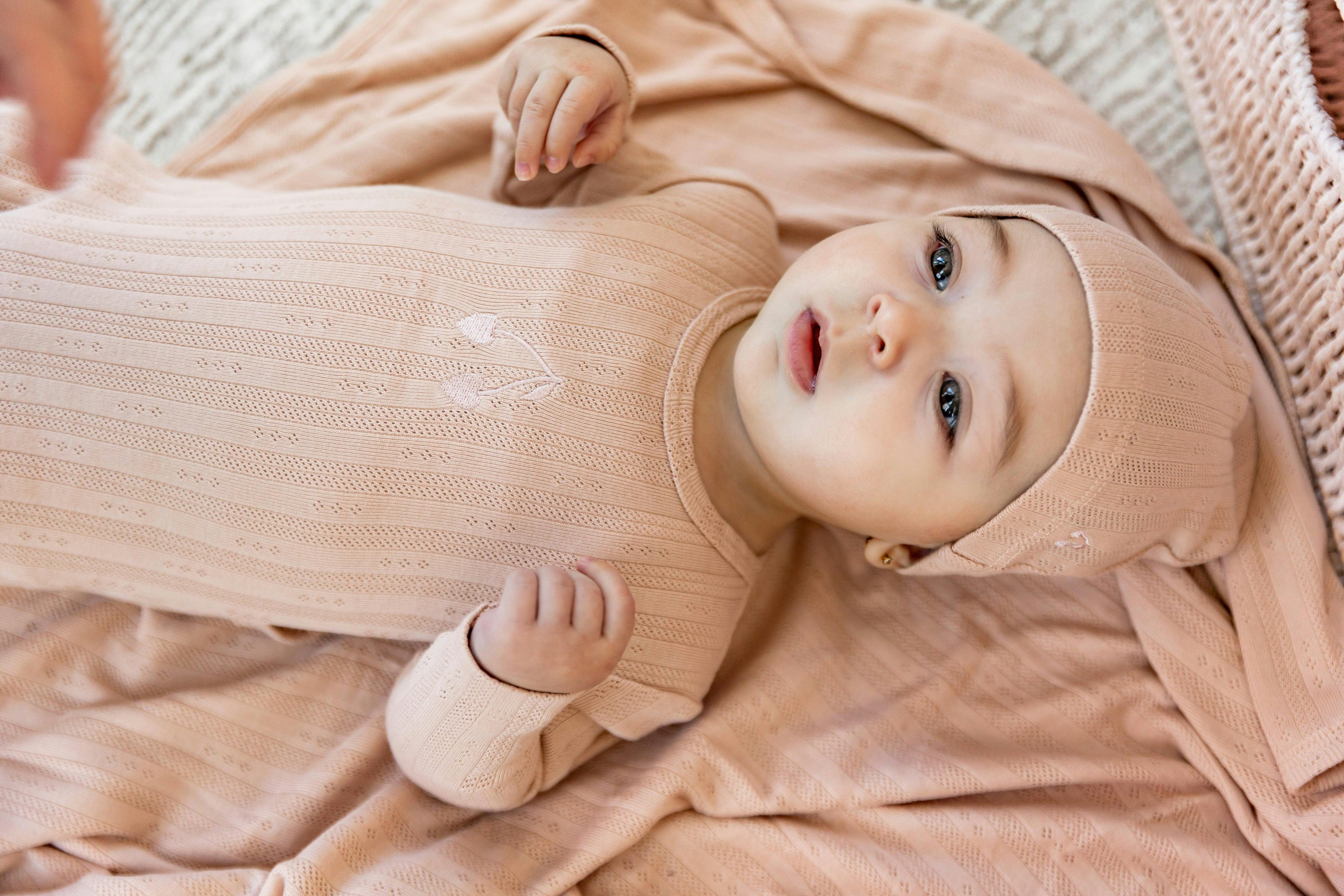 Embroidered Cherry Onesie with Hat Blue Mist