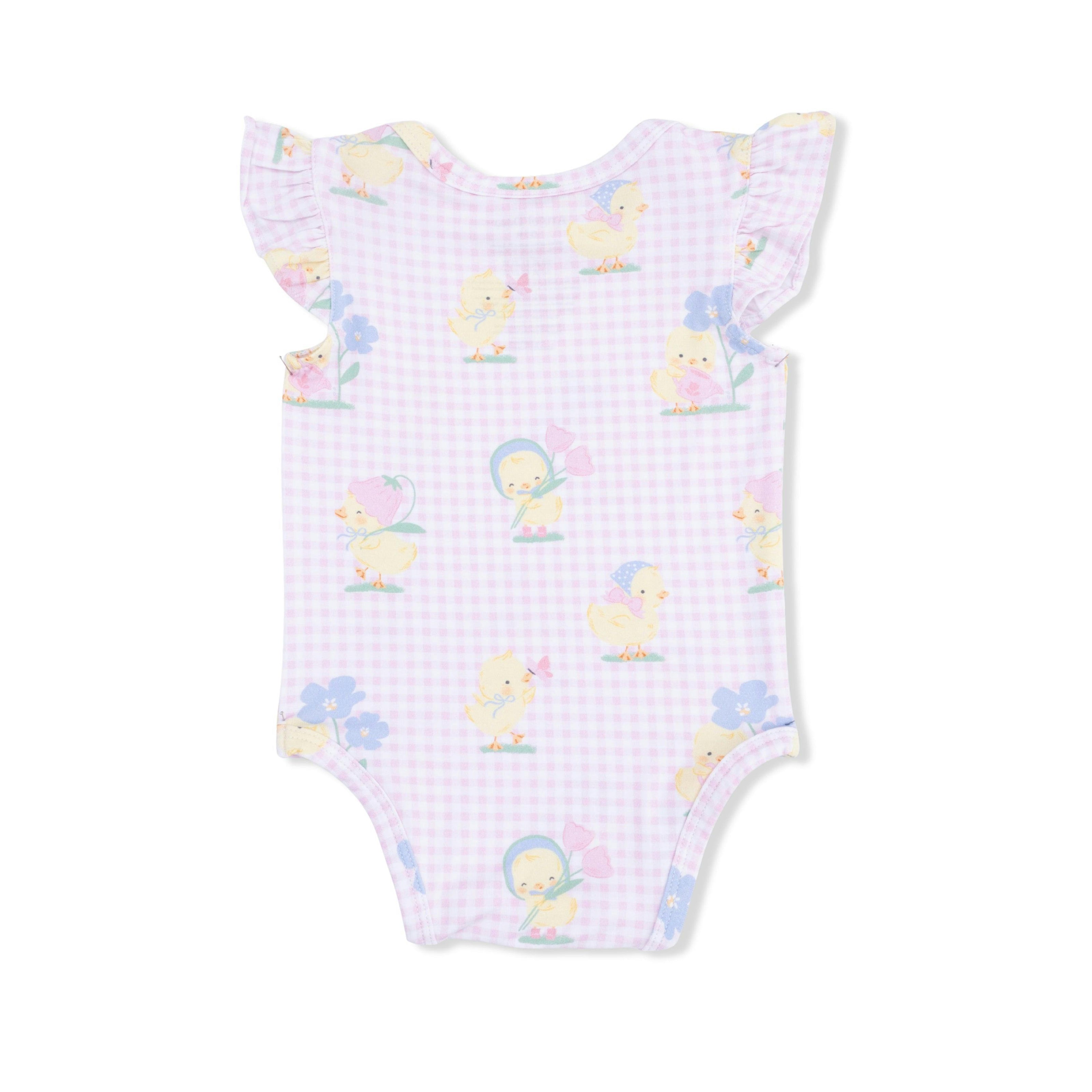 Vintage Spring Ducklings Pink - Ruffle Sleeve Bodysuit