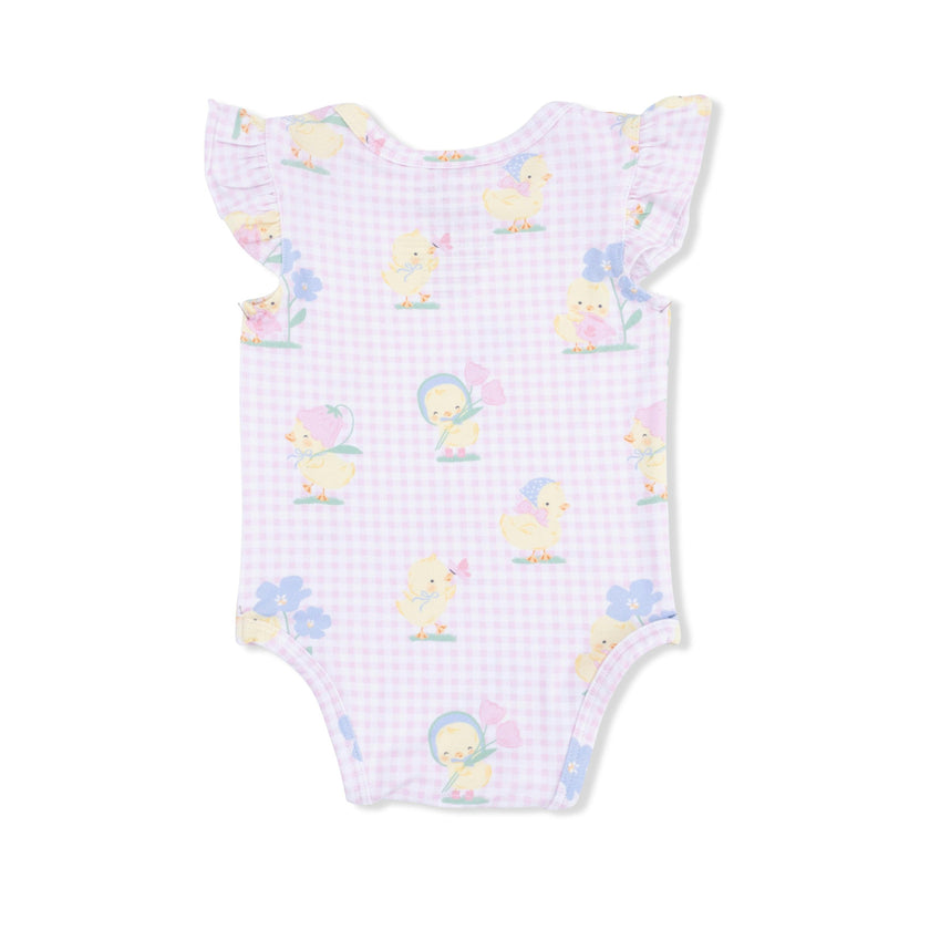 Vintage Spring Ducklings Pink - Ruffle Sleeve Bodysuit