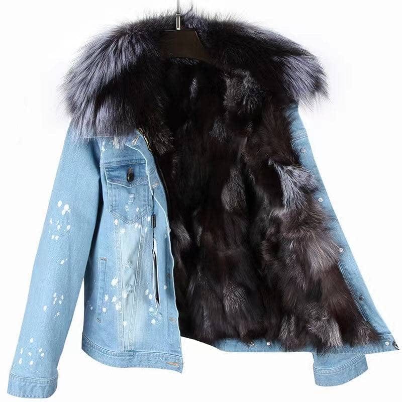 Women’s Ombre Fur Denim Jacket Grey