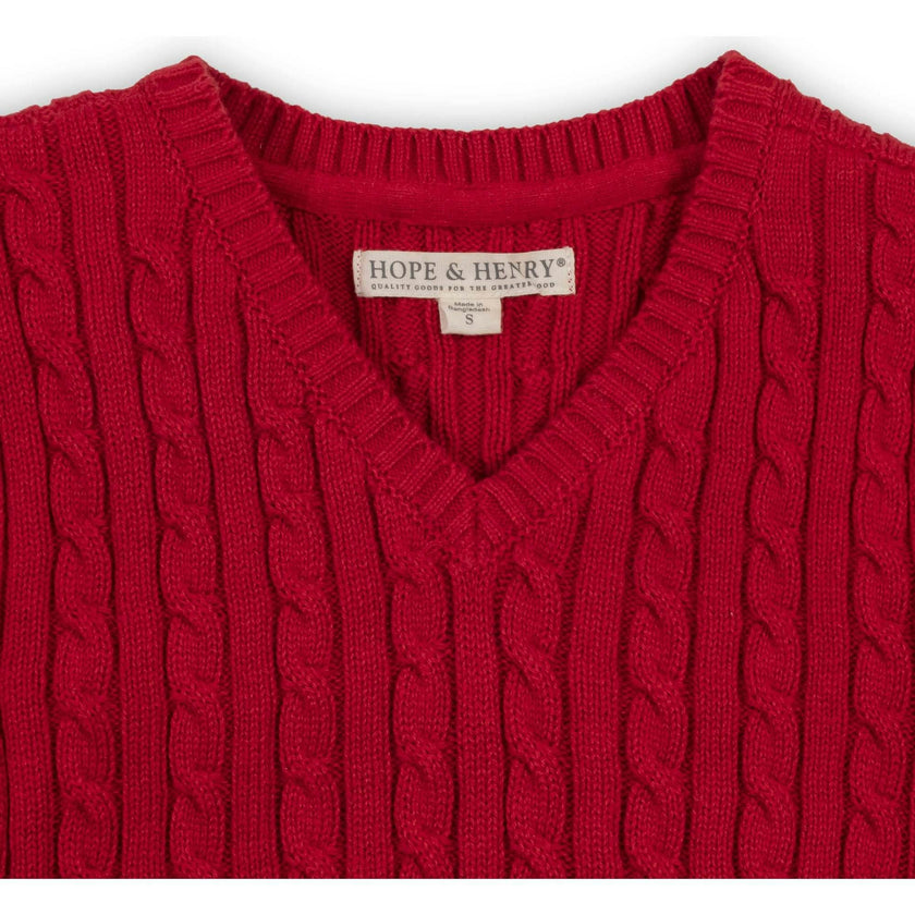 Big Kids Organic V-Neck Cable Sweater Vest, Red