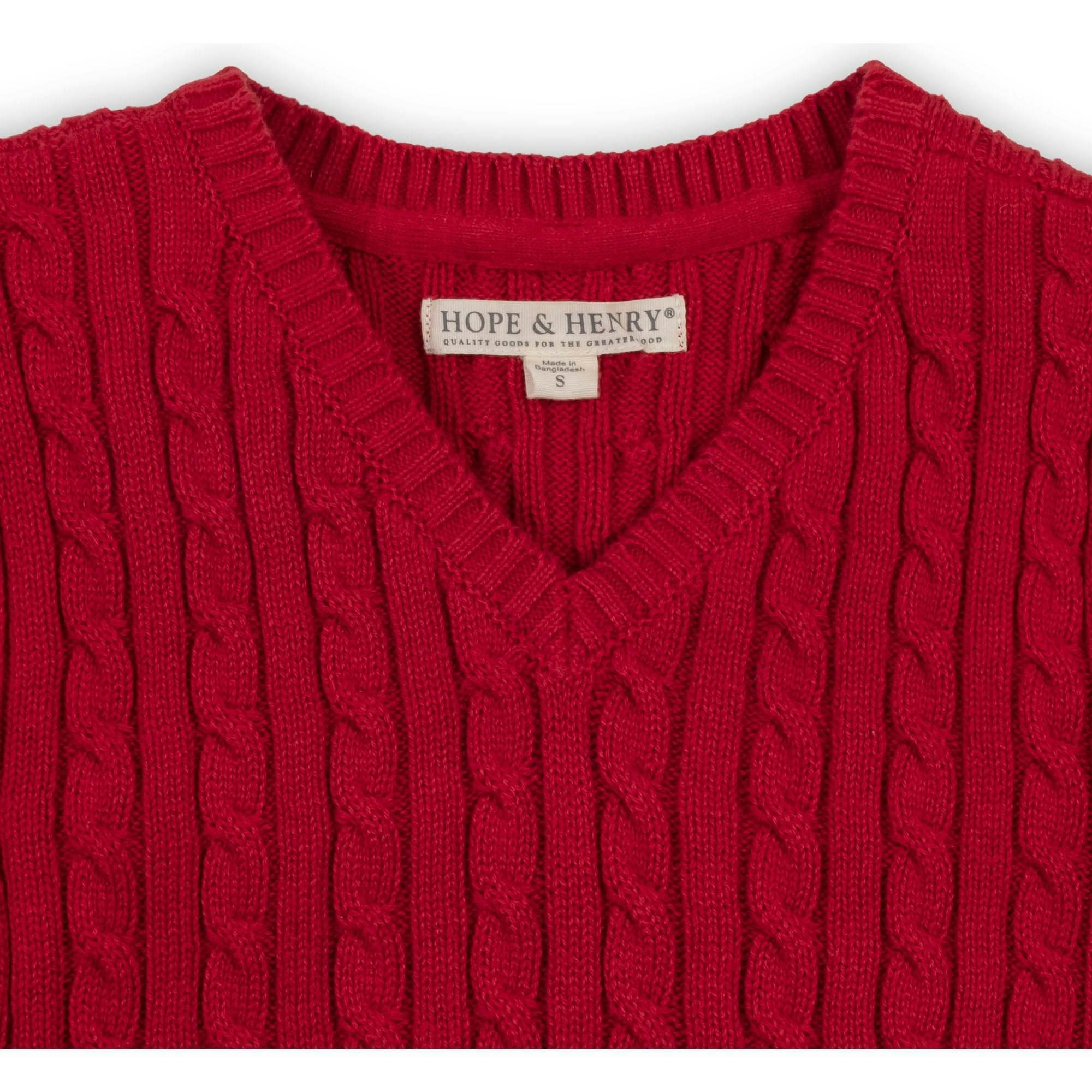 Big Kids Organic V-Neck Cable Sweater Vest, Red