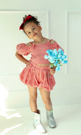 Plaid Bow Bubble Skort Set