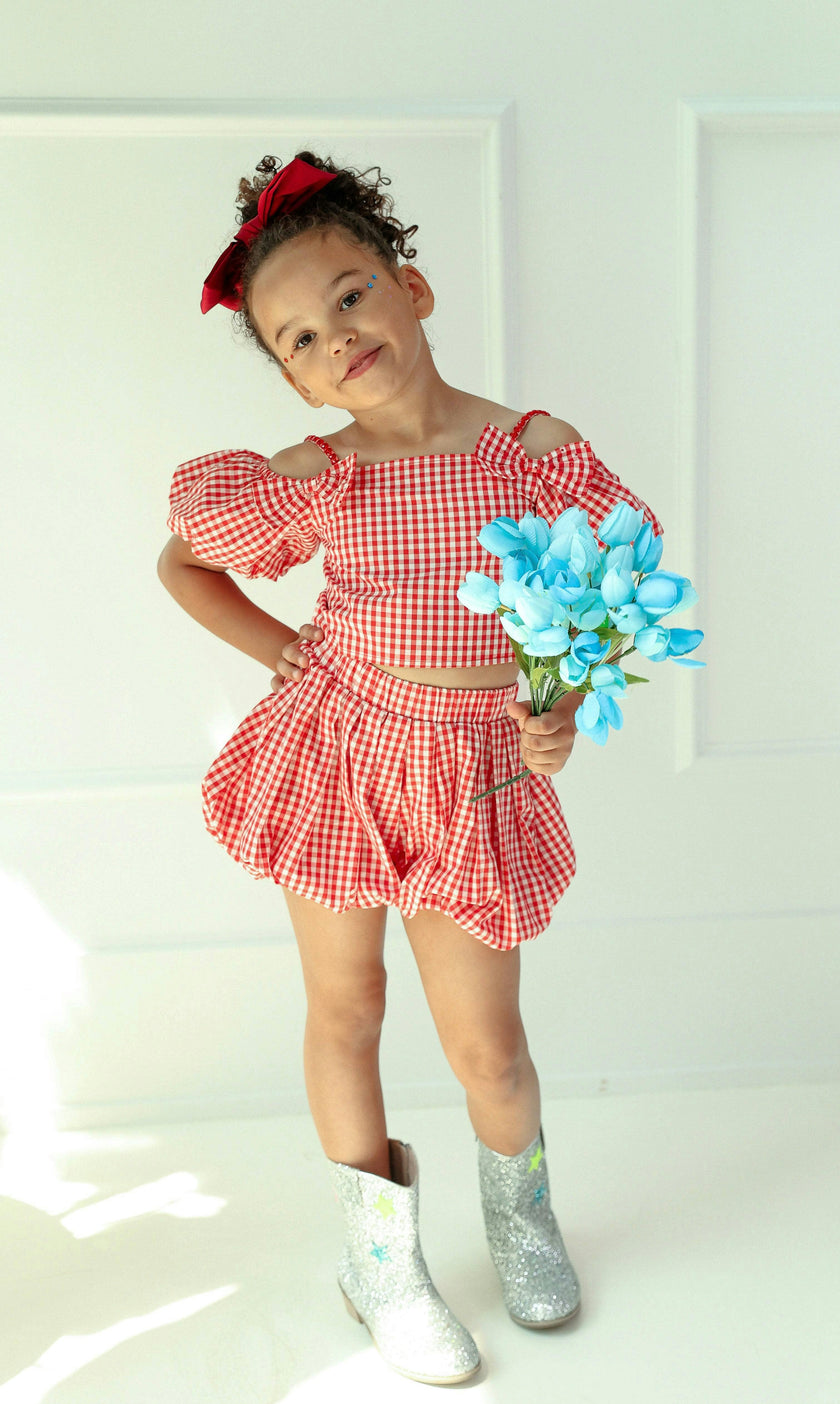 Plaid Bow Bubble Skort Set